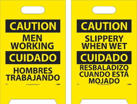 NMC FS25 Caution Slippery When Wet - Bilingual Double-Sided Floor Sign, Corrugated Plastic, 19" x 12"