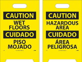 NMC FS26 Caution Wet Floors - Bilingual Double-Sided Floor Sign, Corrugated Plastic, 19