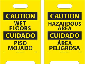 NMC FS26 Caution Wet Floors - Bilingual Double-Sided Floor Sign, Corrugated Plastic, 19" x 12"