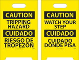 NMC FS32 Caution Tripping Hazard - Bilingual Double-Sided Floor Sign, Corrugated Plastic, 19