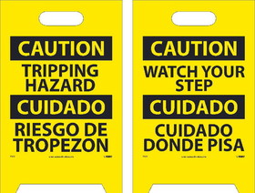 NMC FS32 Caution Tripping Hazard - Bilingual Double-Sided Floor Sign, Corrugated Plastic, 19" x 12"