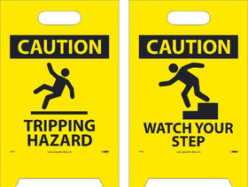 NMC FS36 Caution Watch Your Step Double-Sided Floor Sign, Corrugated Plastic, 19" x 12"