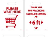NMC FS42 Wait Here, Social Distancing, Dbl-Sided Floor Sign, Corrugated Plastic, 19