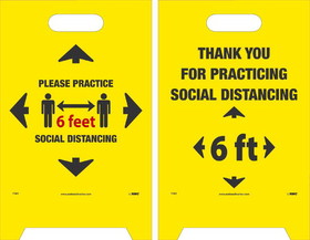 NMC FS43 6Ft Practice Social Dist., Dbl-Sided Floor Sign, Corrugated Plastic, 19" x 12"