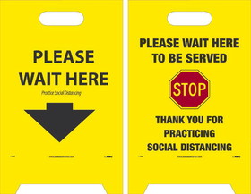 NMC FS46 Wait Here To Be Served, Dbl-Sided Floor Sign, Corrugated Plastic, 19" x 12"