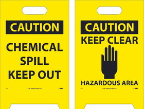 NMC FS5 Caution Chemical Spill Out Double-Sided Floor Sign, Corrugated Plastic, 19" x 12"