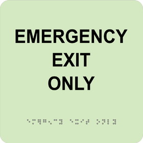 NMC GADA100 Glow Emergency Exit Only Braille Sign, Engraved Signs, 8" x 8"