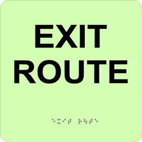 NMC GADA104 Glow Exit Route Braille Sign, Engraved Signs, 8" x 8"