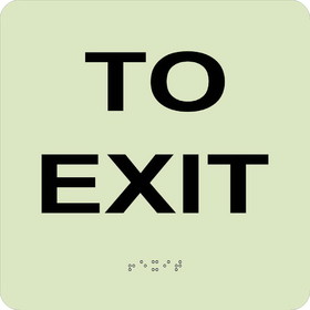 NMC GADA114 Glow To Exit Braille Sign, Engraved Signs, 8" x 8"