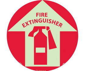 NMC GWFS10 Fire Extinguisher Glow Walk On Floor Sign, 6 Hour Glow Polyester, 17" x 17"