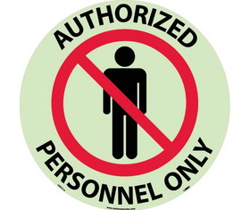 NMC GWFS14 Authorized Personnel Only Glow Walk On Floor Sign, 6 Hour Glow Polyester, 17" x 17"