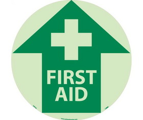 NMC GWFS6 First Aid Glow Walk On Floor Sign, 6 Hour Glow Polyester, 17" x 17"