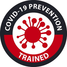 NMC HH174 Covid-19 Prevention Trained Label, Adhesive Backed Vinyl, 2" x 2"