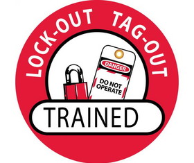 NMC HH47 Lock-Out Tag-Out Trained Hard Hat Emblem, PRESSURE SENSITIVE VINYL .002, 2" x 2"