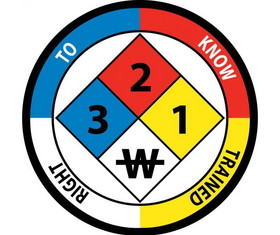 NMC HH59 Right To Know Trained 3 2 1 W Hard Hat Emblem, Adhesive Backed Vinyl, 2" x 2"