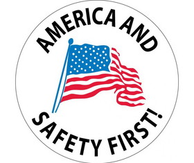 NMC HH61 America And Safety First Label, Adhesive Backed Vinyl, 2" x 2"