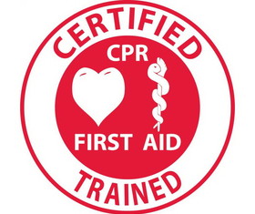 NMC HH65R Certified Cpr First Aid Trained Hard Hat Label, PRESSURE SENSITIVE VINYL .002, 2" x 2"
