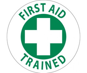 NMC HH73R First Aid Trained Hard Hat Label, Adhesive Backed Vinyl, 2" x 2"