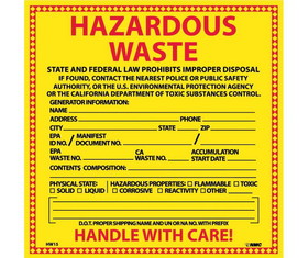 NMC HW15 Hazardous Waste California Hazmat Label