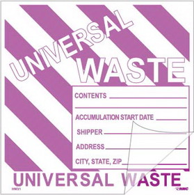 NMC HW31SL Universal Waste With Purple Stripes Self-Laminating Label
