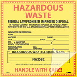 NMC HW7SL25 Self Lamination Hazardous Waste Liquid Labels, PRESSURE SENSITIVE VINYL .002, 6
