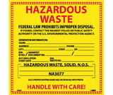 NMC HW8 Hazardous Waste For Solids Hazmat Label, Adhesive Backed Vinyl, 6