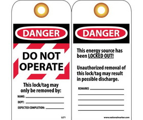 NMC LLT1 Danger Do Not Operate This Lock/Tag May Only Be Removed By Tag, Unrippable Vinyl, 6" x 3"