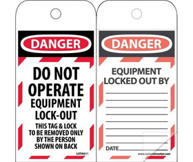 NMC LOTAG11SL150 Danger Do Not Operate Equipment Lock-Out Tag, Polytag, 6" x 3"