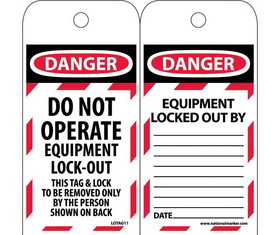 NMC LOTAG11ST100 Danger Do Not Operate Equipment Tag