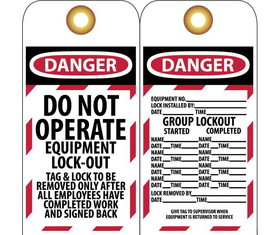 NMC LOTAG12 Danger Do Not Operate Equipment Lock-Out Tag, Unrippable Vinyl, 6" x 3"
