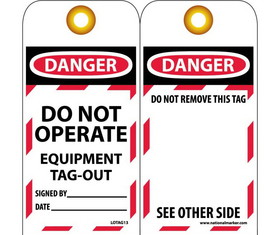 NMC LOTAG13ST Danger Do Not Operate Equipment Tag, Polytag, 6" x 3"