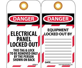 NMC LOTAG15 Danger Electrical Panel Locked Out Tag, Unrippable Vinyl, 6" x 3"