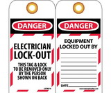 NMC LOTAG16 Danger Electrician Lock-Out Tag, Unrippable Vinyl, 6