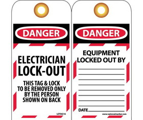 NMC LOTAG16 Danger Electrician Lock-Out Tag, Unrippable Vinyl, 6" x 3"