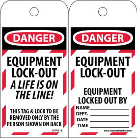 NMC LOTAG18ST Danger Equipment Lock Out A Life Is On Tag, Polytag, 6" x 3"