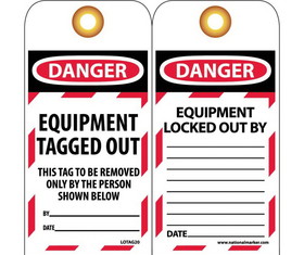 NMC LOTAG20 Danger Equipment Tagged Out Tag, Unrippable Vinyl, 6" x 3"