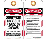 NMC LOTAG27 Danger Equipment Lock-Out A Life Is On The Line - Tag, Unrippable Vinyl, 6