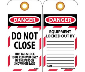 NMC LOTAG31 Danger Do Not Close This Tag, Unrippable Vinyl, 6" x 3"