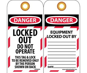 NMC LOTAG34ST Danger Locked Out Do Not Operate Tag, Polytag, 6" x 3"