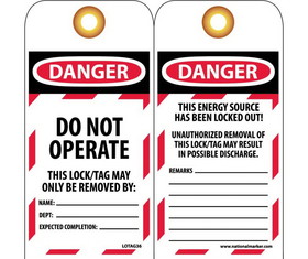 NMC LOTAG36 Danger Do Not Operate Tag, Unrippable Vinyl, 6" x 3"