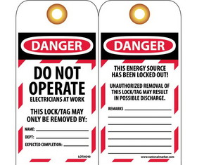 NMC LOTAG40 Danger Do Not Operate Tag, Unrippable Vinyl, 6" x 3"