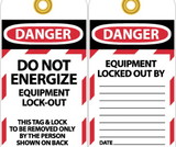 NMC LOTAG8ST Danger Do Not Energize Equipment Lock-Out Tag, Polytag, 6