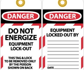 NMC LOTAG8ST Danger Do Not Energize Equipment Lock-Out Tag, Polytag, 6" x 3"