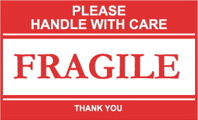 NMC LR05 Please Handle With Care Fragile Thank You Label, PRESSURE SENSITIVE PAPER, 2.5" x 4"
