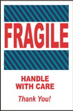 NMC LR13 Fragile Handle With Care Thank You Label, PRESSURE SENSITIVE PAPER, 6
