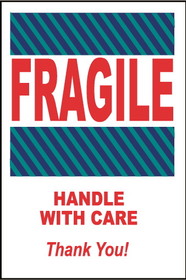 NMC LR13 Fragile Handle With Care Thank You Label, PRESSURE SENSITIVE PAPER, 6" x 4"