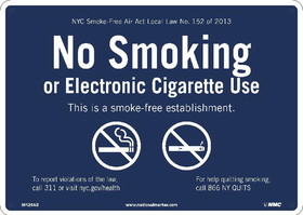 NMC M429 Nyc Smoke Free Air Act Sign, Standard Aluminum, 10" x 14"
