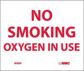 NMC M48 No Smoking Oxygen In Use Sign, Adhesive Backed Vinyl, 5" x 6"