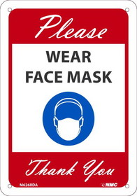 NMC M626RD Please Wear Face Mask Thank You, Red