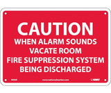 NMC M96 Caution When Alarm Sounds Vacate Room Sign, Rigid Plastic, 7